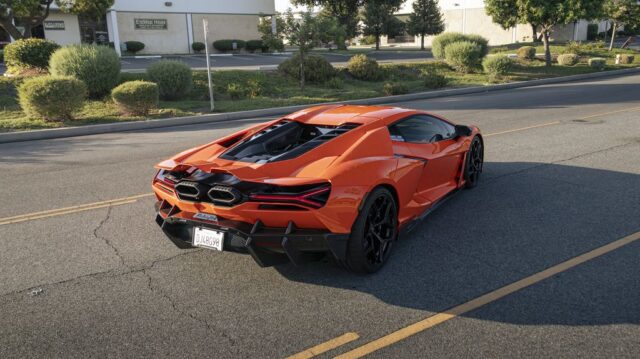 Lamborghini Revuelto Orange PPF Rear 3Quarter Exhaust Street, by Wrap Labs, Westlake Village