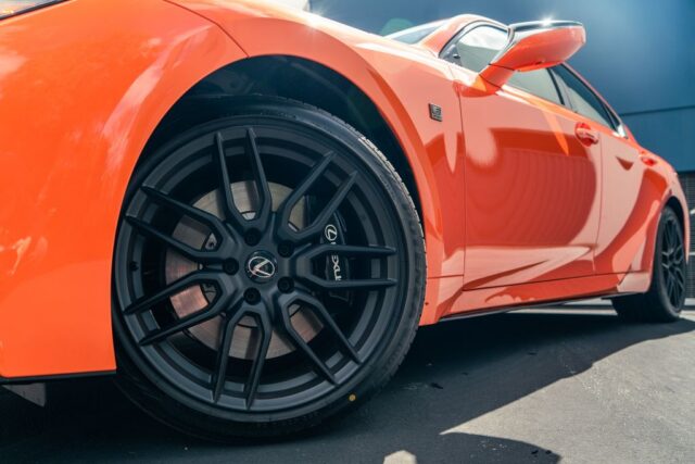 Lexus IS500 F Sport Orange Vinyl Wrap Wheel Detail, by Wrap Labs, Westlake Village
