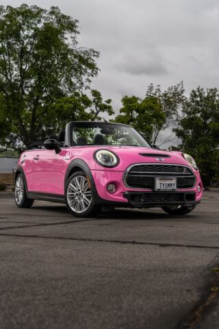 MINI Cooper Convertible Pink Color Paint Protection Film Front Head On, by Wrap Labs, Westlake Village