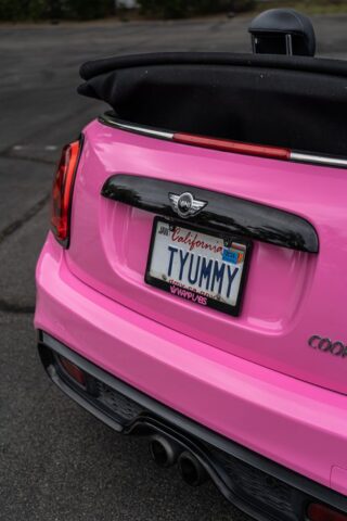 MINI Cooper Convertible Pink Color Paint Protection Film Rear License Plate TYUMMY Detail, by Wrap Labs, Westlake Village