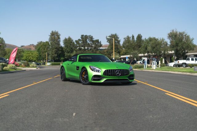 Mercedes AMG GT R Roadster Green Hell Magno PPF Front Head On Street, by Wrap Labs, Westlake Village