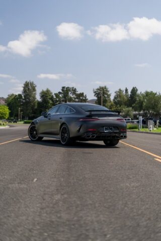 Mercedes AMG GT63S Matte Grey Vinyl Wrap Rear Three Quarter, by Wrap Labs, Westlake Village