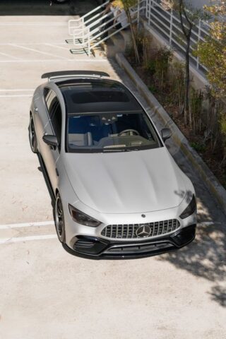 Mercedes AMG GT63S Matte Silver PPF Top Down Front, by Wrap Labs, Westlake Village