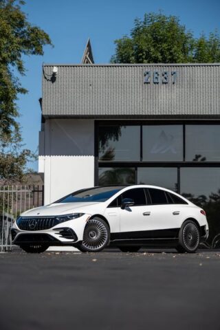 Mercedes EQS White Black Two Tone Vinyl Wrap Full Car Side Profile, by Wrap Labs, Westlake Village