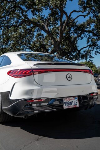 Mercedes EQS White Black Two Tone Vinyl Wrap Rear Taillight Diffuser Detail, by Wrap Labs, Westlake Village
