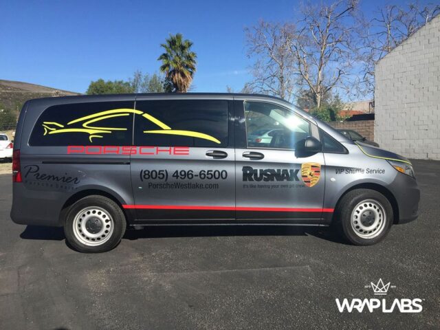 Mercedes Metris Van Porsche Rusnak Westlake Dealership Commercial Vinyl Wrap Side Profile, by Wrap Labs, Westlake Village