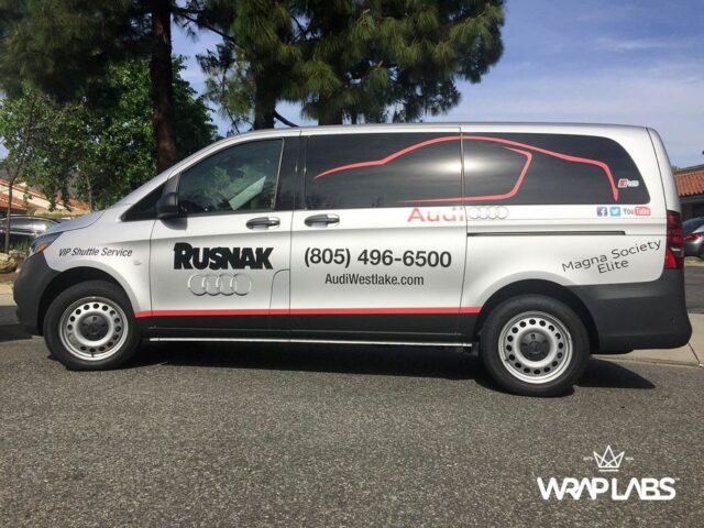 Mercedes Metris Van Rusnak Audi Westlake Dealership Commercial Vinyl Wrap Side Profile, by Wrap Labs, Westlake Village
