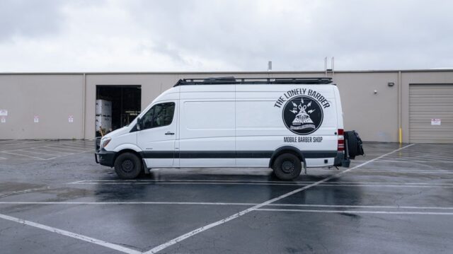 Mercedes Sprinter Van White Business Vinyl Wrap Lonely Barber Side Profile, by Wrap Labs, Westlake Village