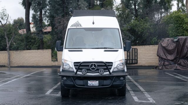 Mercedes Sprinter Van White Business Vinyl Wrap Lonely Barber Straight Front, by Wrap Labs, Westlake Village