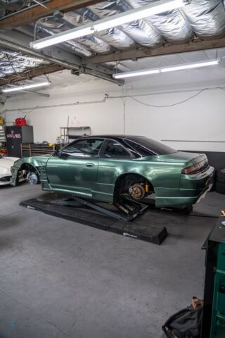 Nissan S14 Green Vinyl Wrap Shop Rear, by Wrap Labs, Westlake Village