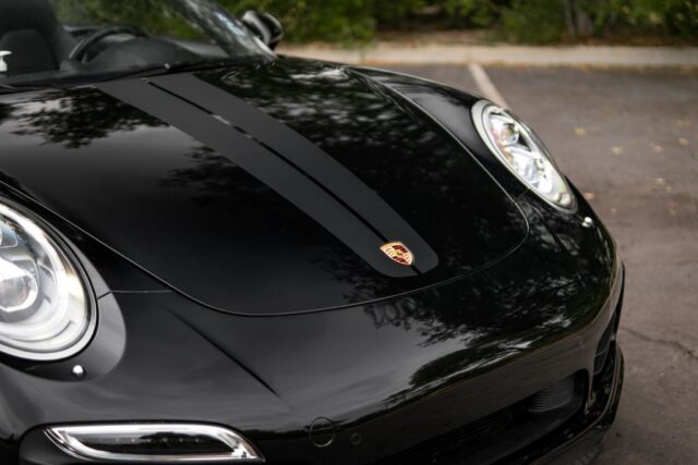 Porsche 911 Black Vinyl Wrap Hood Front Detail, by Wrap Labs, Westlake Village