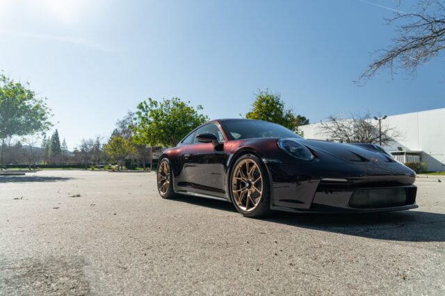 Porsche 911 GT3 992 Viola Purple Paint Protection Film Front Low Angle, by Wrap Labs, Westlake Village
