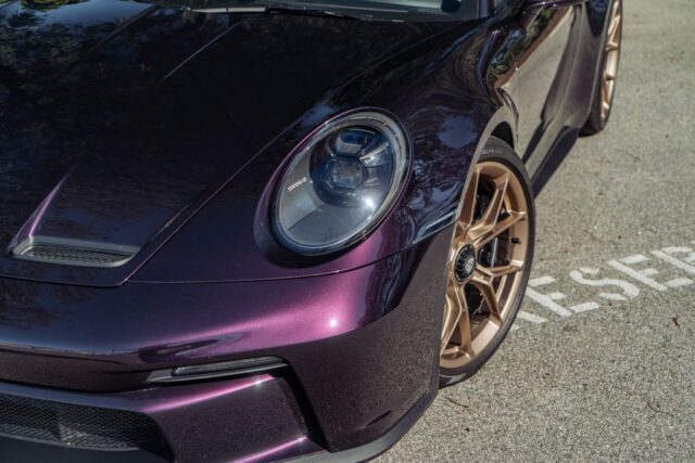Porsche 911 GT3 992 Viola Purple Paint Protection Film Headlight Hood Detail, by Wrap Labs, Westlake Village