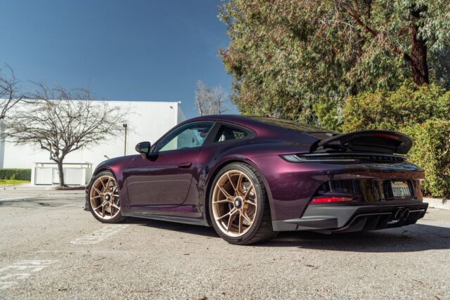 Porsche 911 GT3 992 Viola Purple Paint Protection Film Rear Three Quarter, by Wrap Labs, Westlake Village