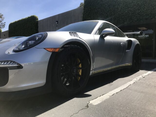 Porsche 911 GT3 RS Silver Grey Antigravity Sponsor Stripes PPF Side Profile, by Wrap Labs, Westlake Village