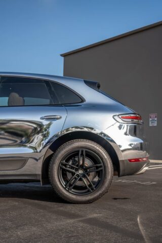 Porsche Macan Chrome Silver Vinyl Wrap Rear Quarter Wheel Detail, by Wrap Labs, Westlake Village