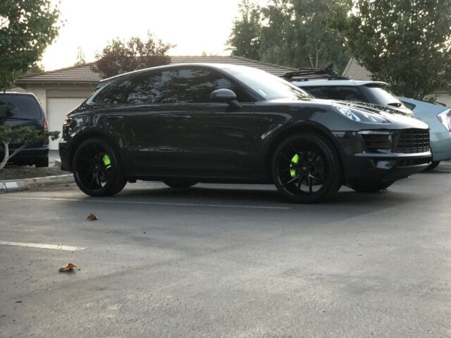 Porsche Macan Graphite Vinyl Wrap Neon Green Brake Calipers Side, by Wrap Labs, Westlake Village