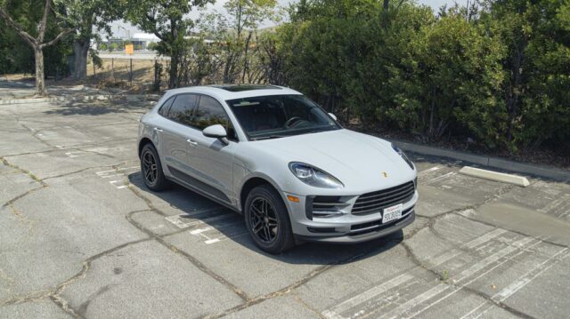 Porsche Macan Silver PPF Front Three Quarter Overhead Parking Lot, by Wrap Labs, Westlake Village