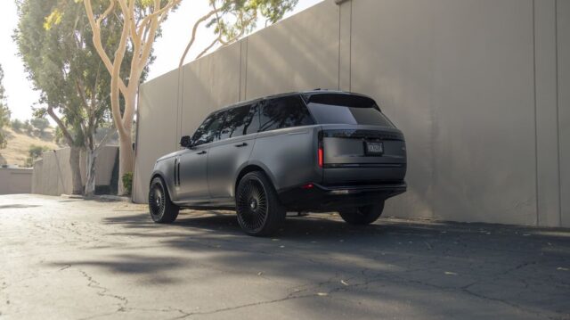 Range Rover L460 Matte Grey Vinyl Wrap Forgiato Wheels Rear 3Quarter, by Wrap Labs, Westlake Village