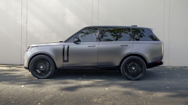 Range Rover L460 Matte Grey Vinyl Wrap Forgiato Wheels Side Profile Wall, by Wrap Labs, Westlake Village