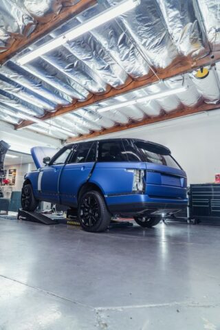 Range Rover Matte Blue Color Paint Protection Film Rear Three Quarter Shop, by Wrap Labs, Westlake Village