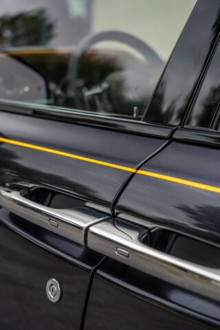 Rolls Royce Cullinan Black Badge Graphite Yellow Accent PPF Pinstripe Door Handle Detail, by Wrap Labs, Westlake Village