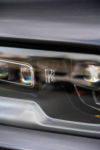 Rolls Royce Cullinan Black Badge Graphite Yellow Accent PPF RR Headlight Badge Detail, by Wrap Labs, Westlake Village