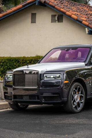 Rolls Royce Cullinan Black Silver Two Tone Purple Interior CPF Front Three Quarter Street, by Wrap Labs, Westlake Village