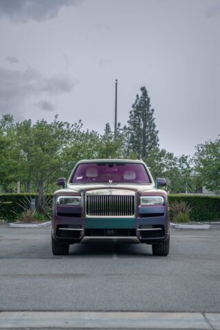 Rolls Royce Cullinan Color Shift Chameleon Vinyl Wrap Front Head On Street, by Wrap Labs, Westlake Village