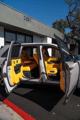 Rolls Royce Cullinan White PPF Yellow Interior Doors Open, by Wrap Labs, Westlake Village