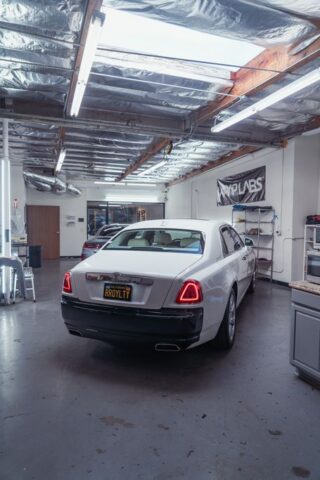 Rolls Royce Ghost White PPF Rear Interior Shop, by Wrap Labs, Westlake Village