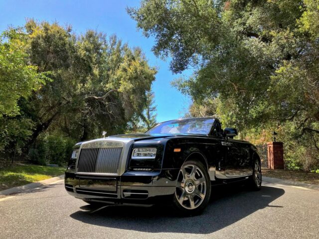 Rolls Royce Phantom Drophead Black Convertible PPF Front Head On Tree Lined Road, by Wrap Labs, Westlake Village