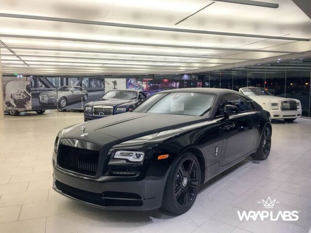 Rolls Royce Wraith Black PPF Front Three Quarter Dealership Indoor, by Wrap Labs, Westlake Village
