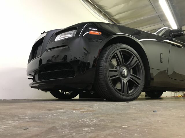 Rolls Royce Wraith Black Paint Protection Film Front Low Angle Shop, by Wrap Labs, Westlake Village
