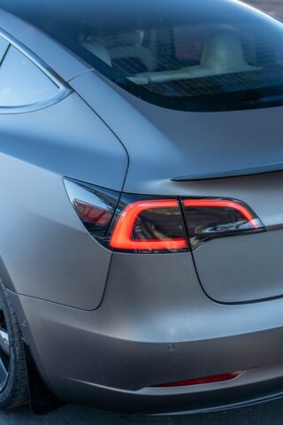 Tesla Model 3 Matte Grey Vinyl Wrap Rear Taillight Detail, by Wrap Labs, Westlake Village
