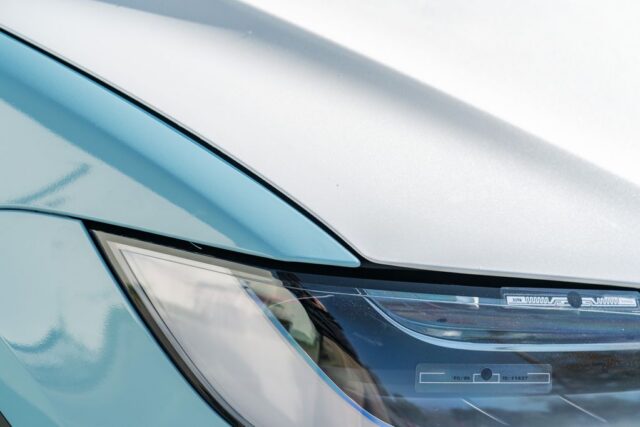 Tesla Model X Baby Blue White Two Tone Vinyl Wrap Roof Headlight Two Tone Line Detail, by Wrap Labs, Westlake Village