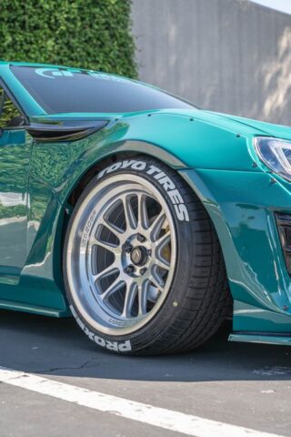 Toyota 86 Teal Chrome Vinyl Wrap Front Wheel Toyo Tires Detail, by Wrap Labs, Westlake Village