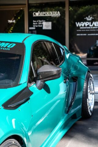 Toyota 86 Teal Chrome Vinyl Wrap Widebody Front Side, by Wrap Labs, Westlake Village