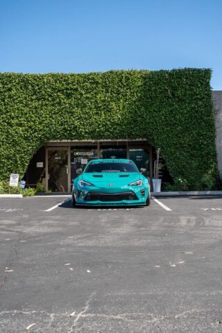 Toyota 86 Teal Chrome Vinyl Wrap Widebody Front Straight, by Wrap Labs, Westlake Village