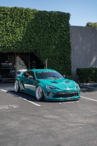 Toyota 86 Teal Chrome Vinyl Wrap Widebody Front, by Wrap Labs, Westlake Village