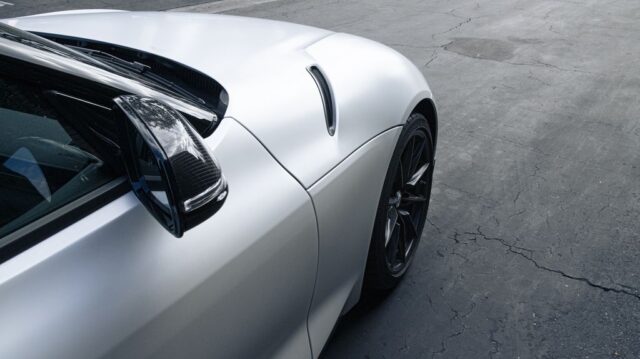 Toyota GR Supra Silver Paint Protection Film Fender Vent Side Mirror Detail, by Wrap Labs, Westlake Village