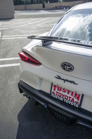 Toyota GR Supra White Paint Protection Film Rear Badge Overhead Detail, by Wrap Labs, Westlake Village
