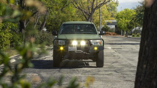 Toyota Tundra Matte Military Green Vinyl Wrap Front Lights On, by Wrap Labs, Westlake Village
