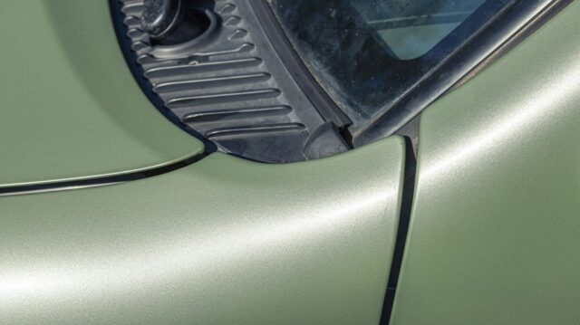 Toyota Tundra Matte Military Green Vinyl Wrap Fuel Door Panel Edge Detail, by Wrap Labs, Westlake Village