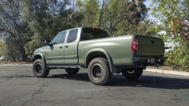 Toyota Tundra Matte Military Green Vinyl Wrap Rear 3Quarter, by Wrap Labs, Westlake Village