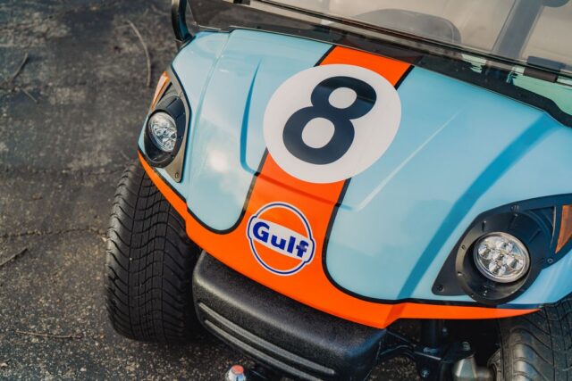 Yamaha Golf Cart Gulf Livery Vinyl Wrap Front Detail, by Wrap Labs, Westlake Village